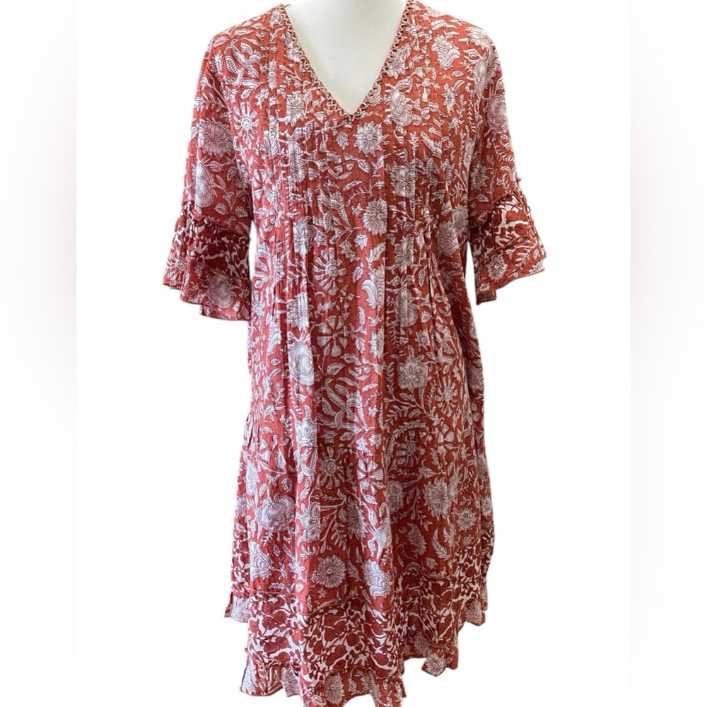 Uncle Frank by Ivy Jane Anthropologie Ruffle Floral Boho Tunic Swing Dress L - Picture 2 of 13